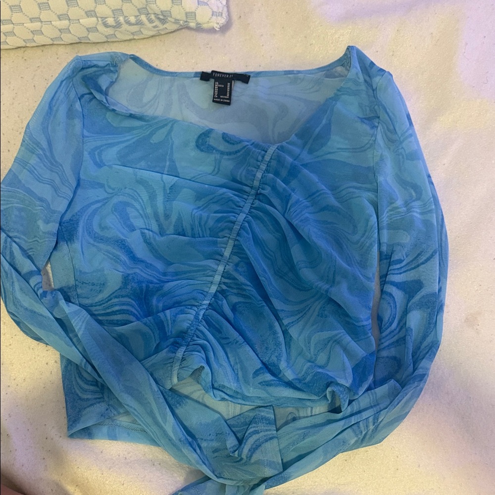 Forever 21 Blue Swirl Mesh Crop Top
